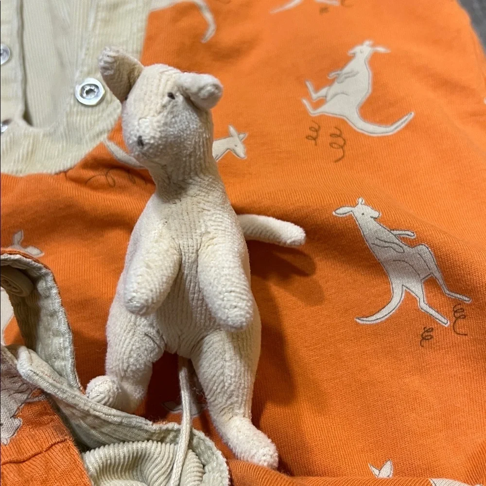HTF Gymboree Vintage Kangaroo print overalls with stuffed kangaroo size 3-6M
